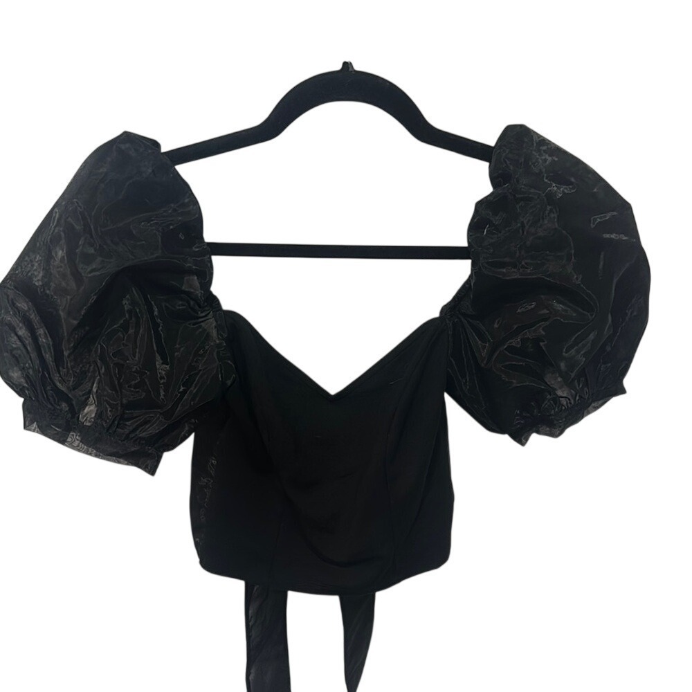 REVOLVE Black Puff Sleeve Crop Blouse